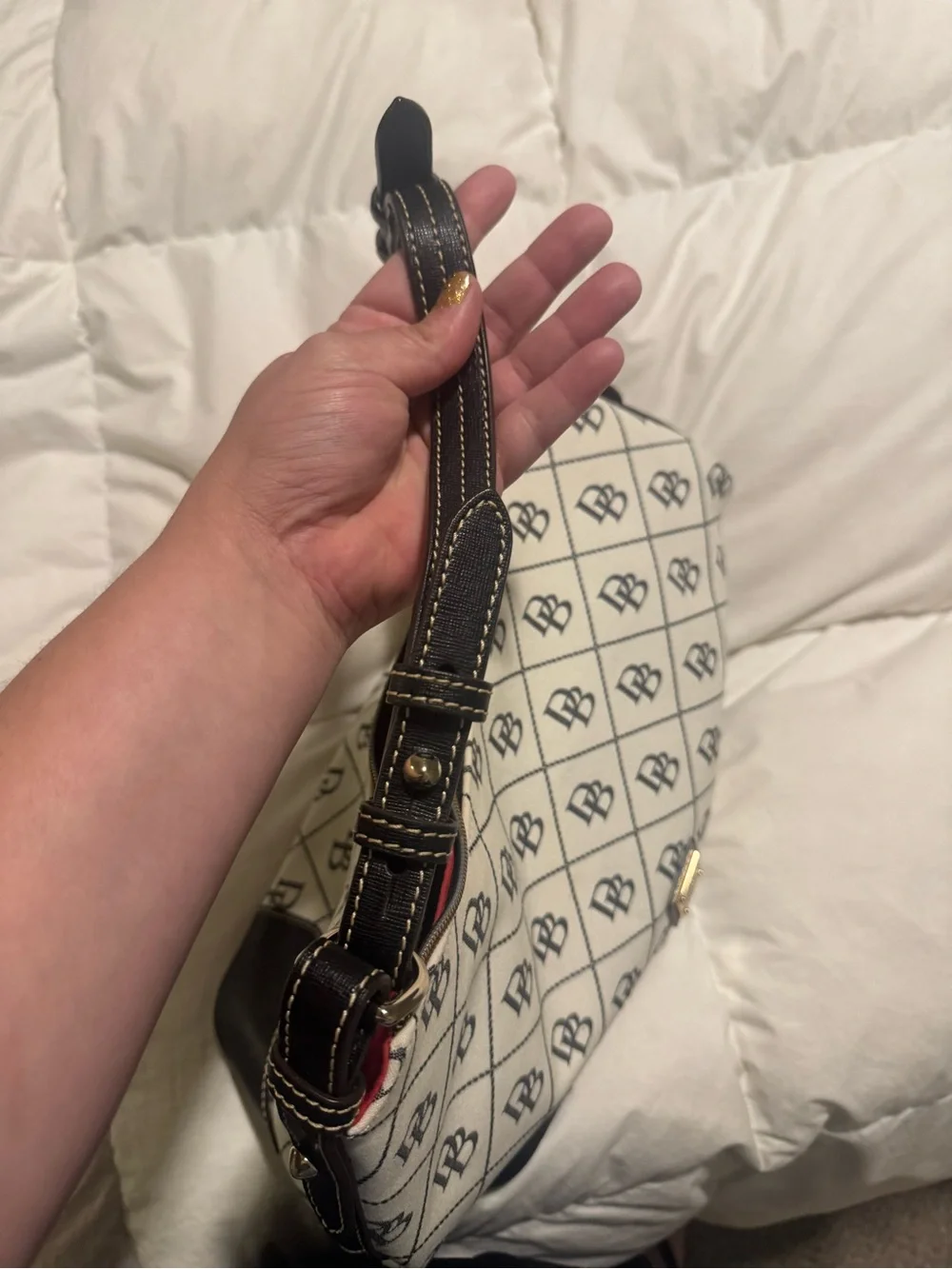 Dooney & Bourke White and Black DB Logo Shoulder Bag